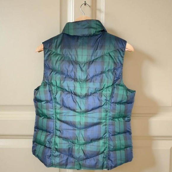 Lands End 600 fill Down Puff Vest XL full zip tartan 
plaid,green&blue prep EUC - Picture 2 of 4